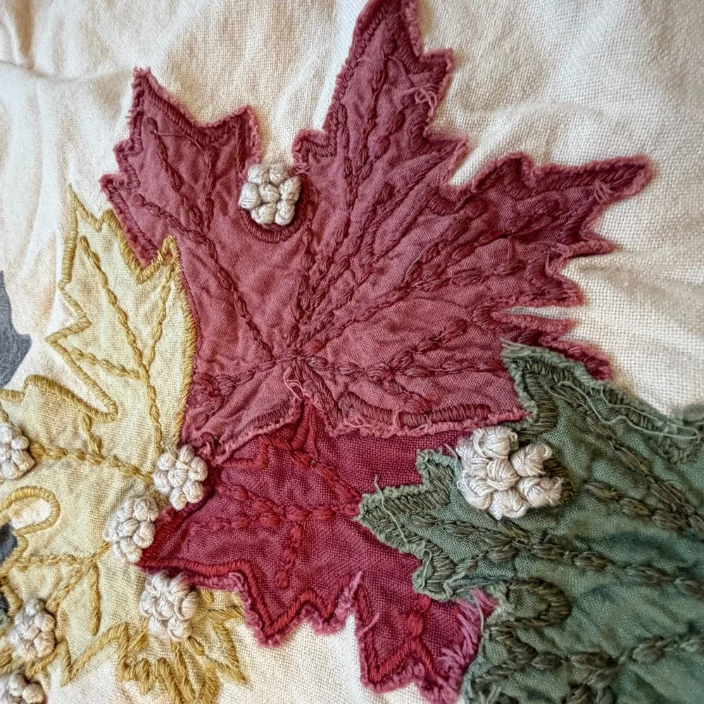 Pottery Barn pillow cover sham 24 x 24 fall leaves wreath embroidered Cream